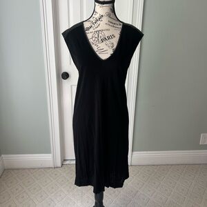 IAN R.N. Black V Neck Rayon Dress | SZ S | Leather Shoulder Details | Like New